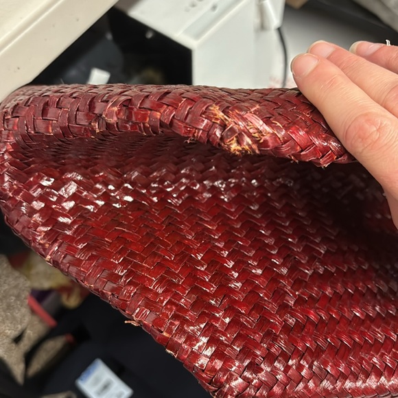 rtr AllSaints Mosley Straw Tote Large Carryall Red Black Beach Vacation - Picture 6 of 7